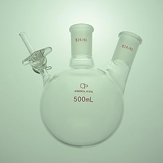 Proglass 500mL Two Necks Air Free Reaction Schlenk Flask with Glass Stopcock 24/40 Joint