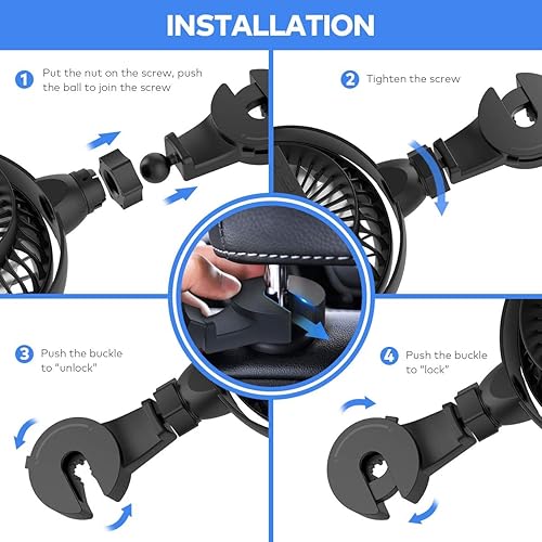 Miniatura 3 de LEMOISTAR Ventilador de coche USB con pilas, ventilador de enfriamiento eléctrico, 4 velocidades, ventilador giratorio de 360 grados, ventilador