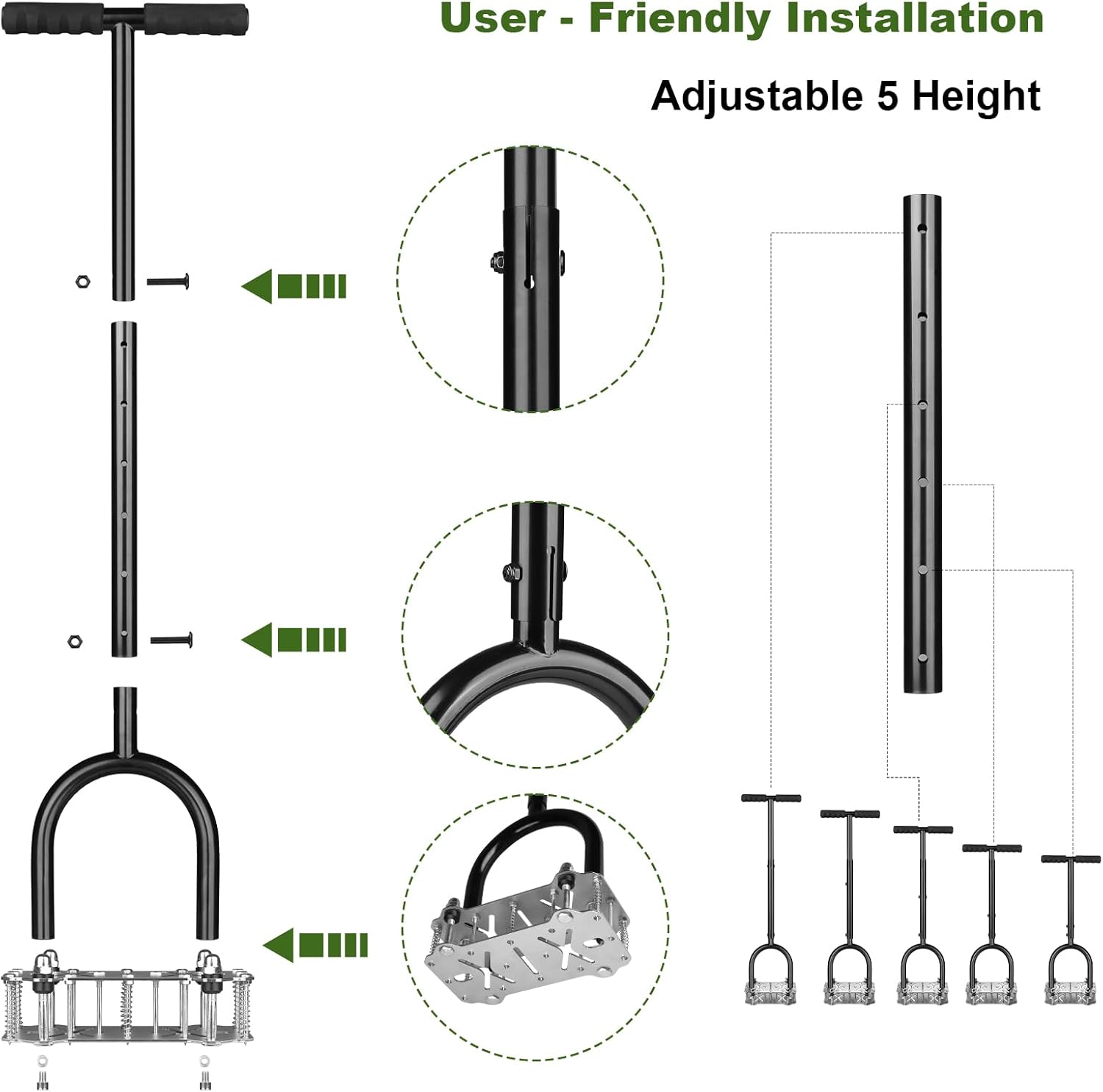 Lawn Core Aerator Tool, Manual Lawn Aerator Tool with Spring-Loaded Automatic Soil Ejection Loosener, Pre-Assembled Stainless Steel Spikes, Dual-Layer Design&Wide Foot Plate for Yard Garden Aeration