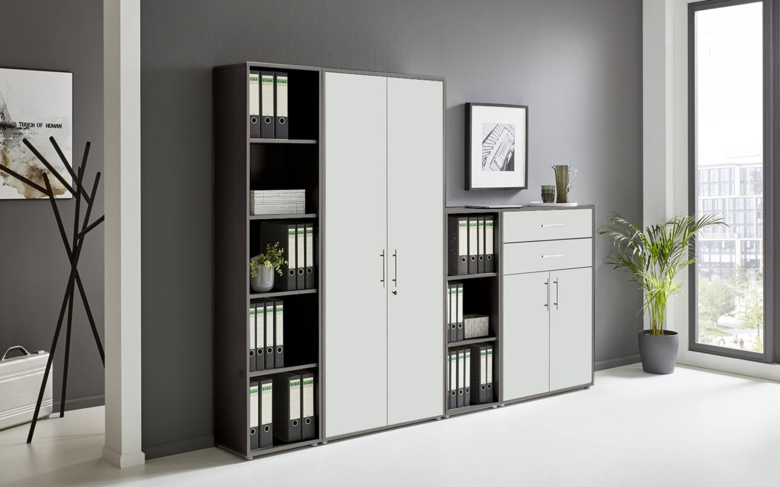 BMG Möbel Aktenschrank Office Edition Set 22, Büroschrank abschließbar mit Metallgriffen Made in Germany Anthrazit Weiß Matt
