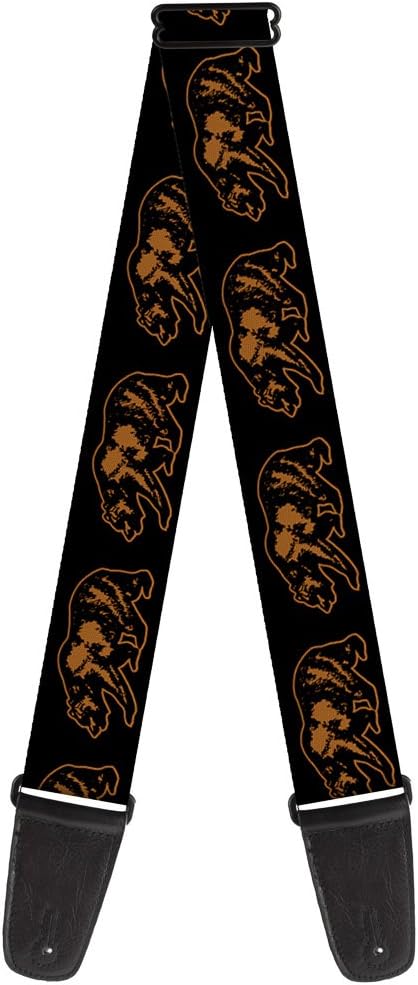 Buckle-Down Guitar Strap California Grizzly Bear Outline Black Brown 2 Inches Wide (GS-W32988)