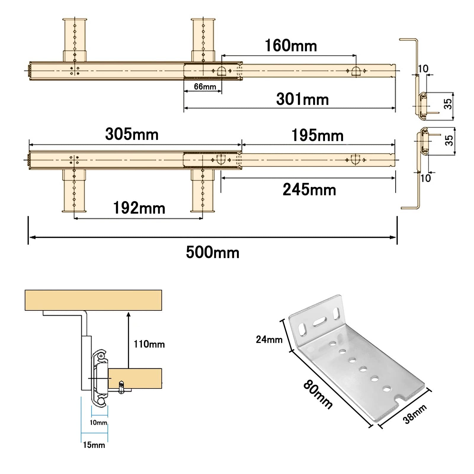 Prowadnice do szuflad, prowadnice do szuflad z pełnym wysuwem Prowadnice półek na klawiaturę 30 cm 40 cm — Metalowe prowadnice do szuflad pod biurkiem — Obciążenie 60 kg o dużej wytrzymałości (rozmiar