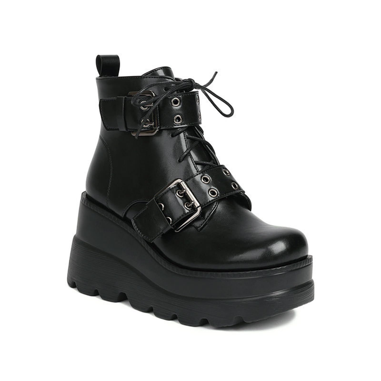 Damskie solidne gotyckie botki na platformie moda klamra punk kliny wysokie obcasy damskie buty imprezowe uliczne damskie buty