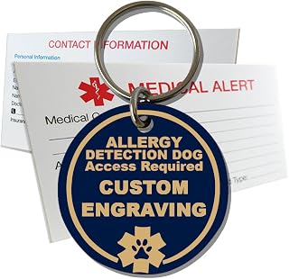 Allergy Detection Service Dog ID Custom Engraved Round Plastic - Navy Blue - Extra Large