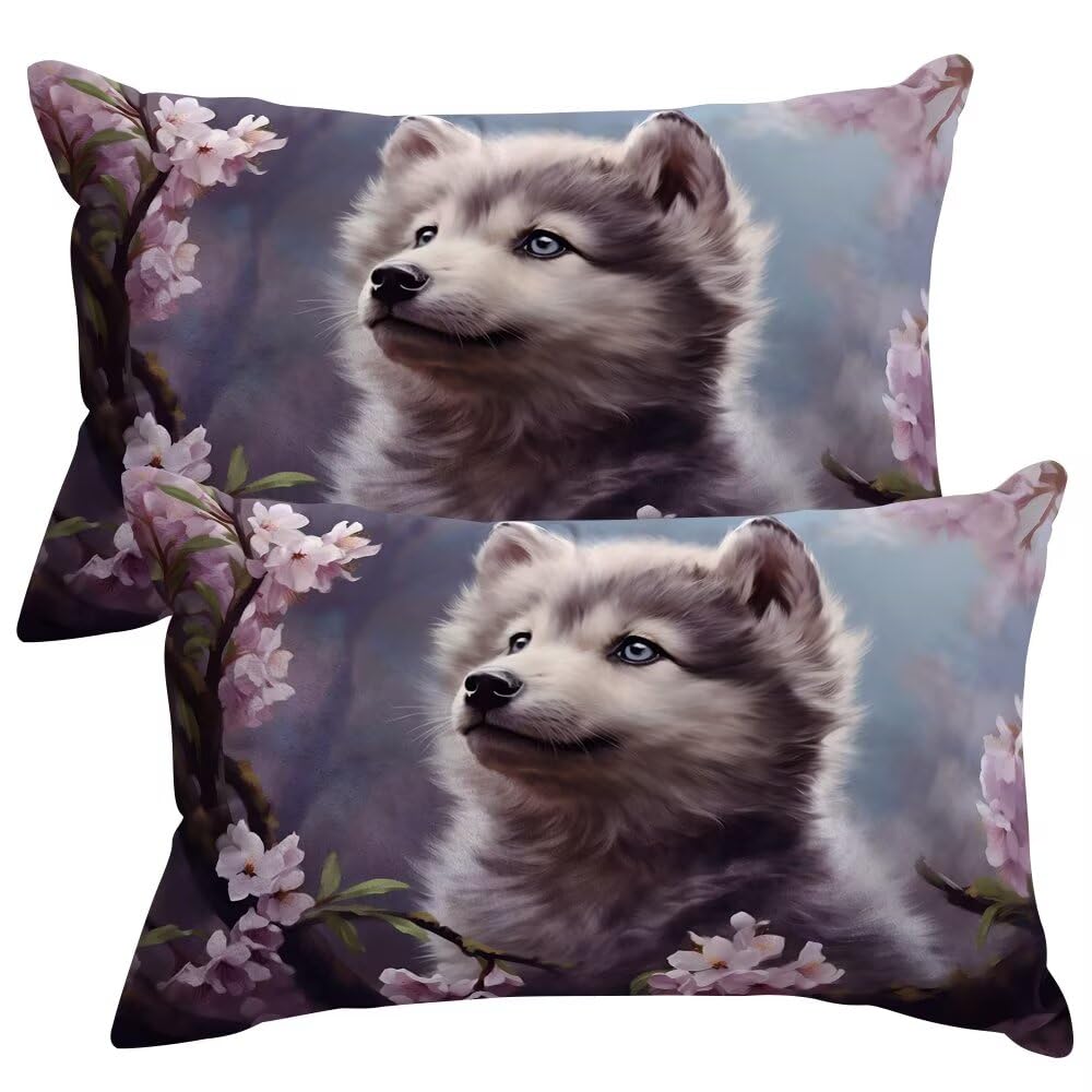 Set of 2 Velvet Cushion Covers 40x60 cm Flowers Cushions Covers Decorative Throw Pillow Case Puppy Sofa Pillows 16x24 Inch Rectangle Cushion Cover with Invisible Zipper for Livingroom Bedroom -SC377