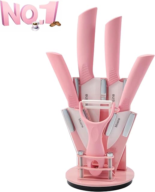 Mosine Kitchen Ceramic Knife Set with Knife Block - 6 Pieces Chef Knife Meat Cleaver Universal Knife Fruit Knife Melon Planer-Sharp Without Grinding Anti-skew- Set Gift