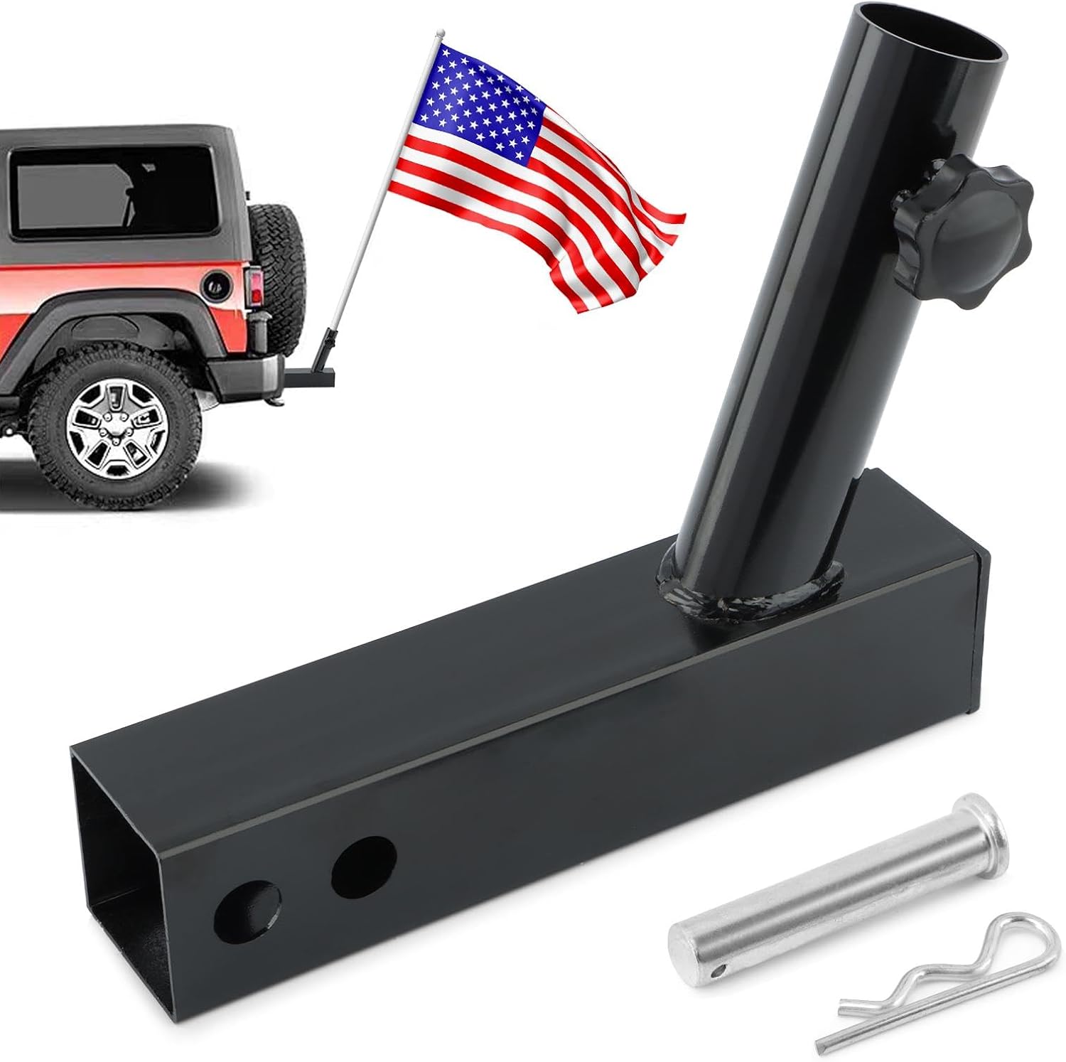 Hitch Flag Pole Holder, Truck Flag Pole Mount for Standard 2 inch Hitch Receiver, Metal Heavy Duty Trailer Flag Holder Universal for Jeep, Truck, SUV, RV, Pickup, Camper