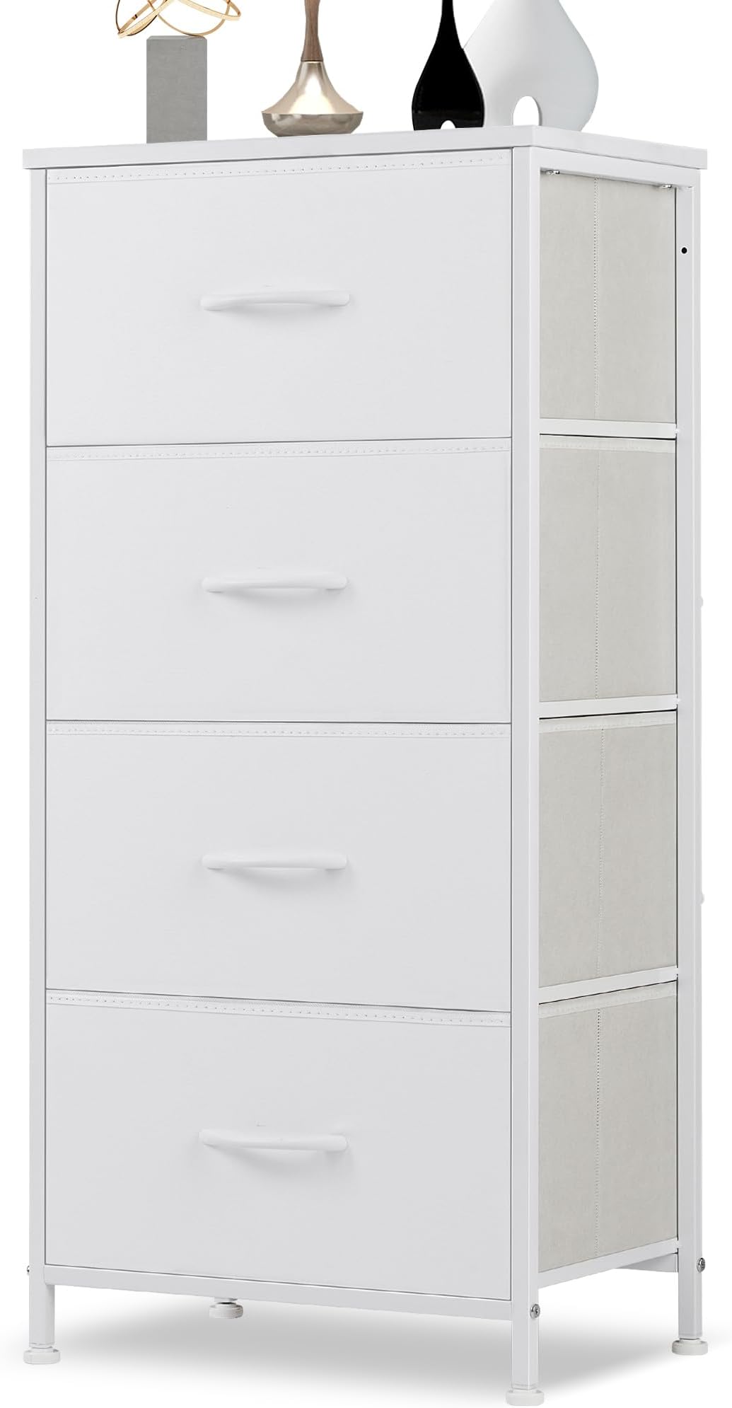 Dresser for Bedroom, 4 Storage Drawers, Tall Fabric Closet Chests Organizer Tower Furniture with Wooden Top Metal Frame for Clothes, Living Room, Hallway, Entryway