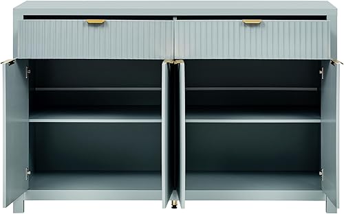 Miniatura 6 de Moderno armario de buffet de almacenamiento con patrón de ondas de 55 pulgadas con 2 cajones y 4 puertas, mesa consola de entrada de madera con