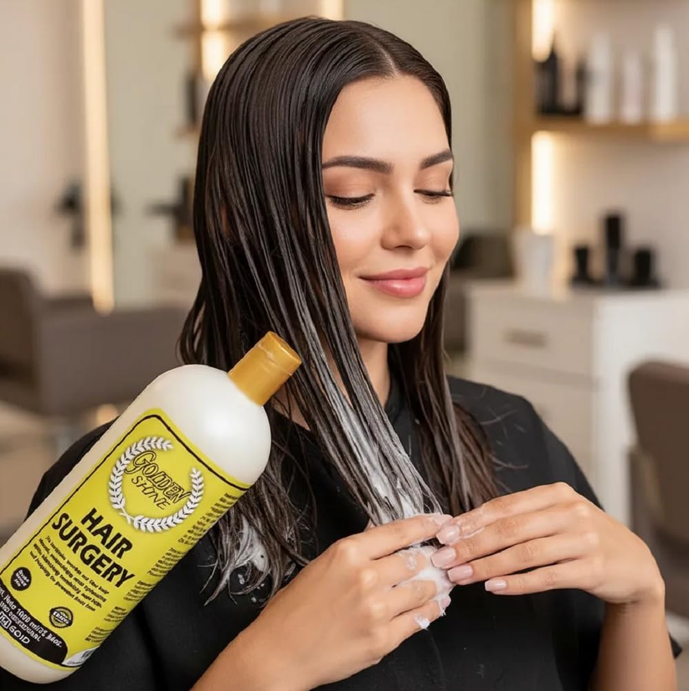 Golden Shine Hair Surgery (33.8 fl oz) Professional Gold Hair Treatment - Intensive Smoothing System for Silky, Straight & High-Shine Hair - Deep Hydration & Frizz Control. (1000 ml or 33.84fl oz)