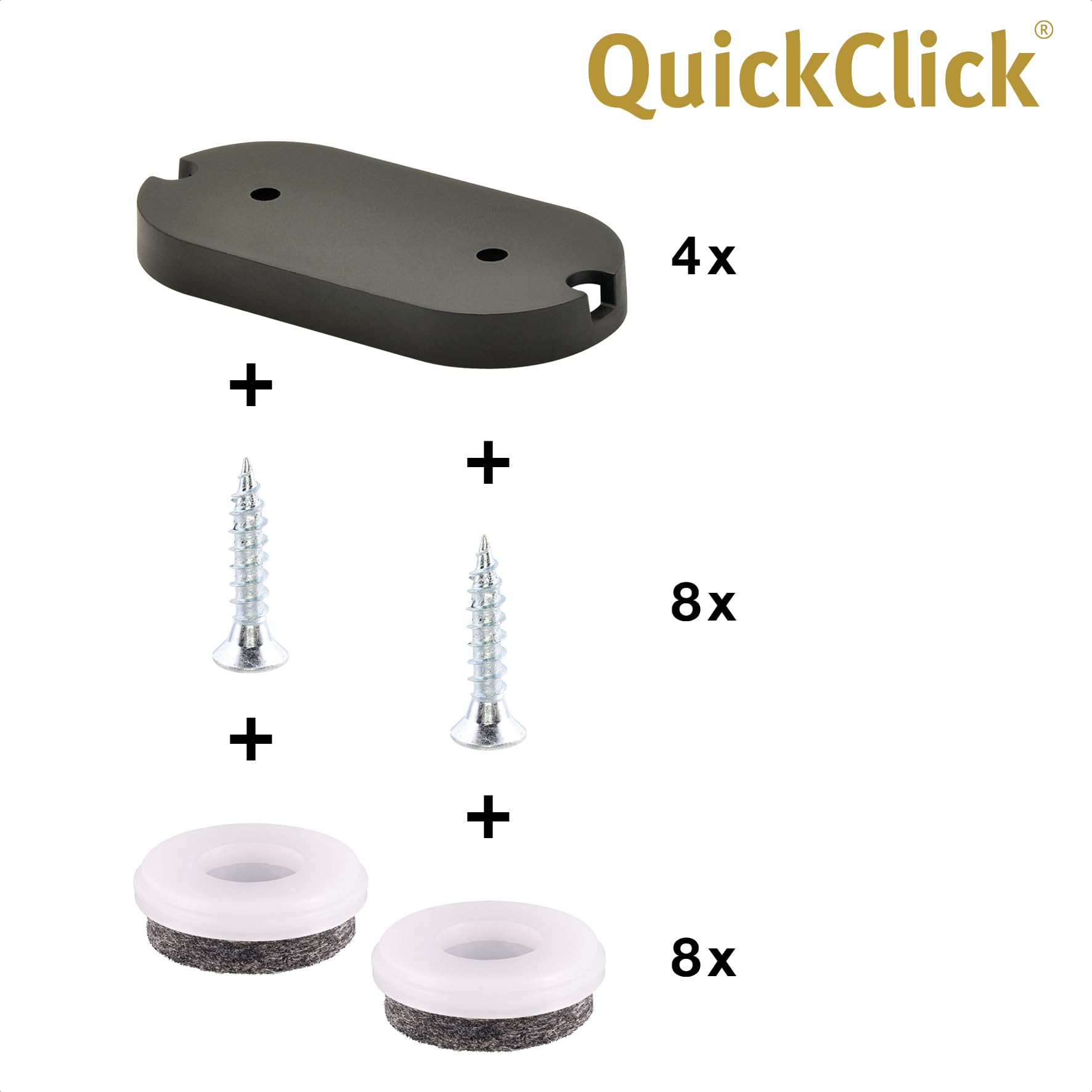 Wagner QuickClick® Deslizadores Para Sillas, Reversible Fieltro De Lana + Plástico - Juego De 4 Para Insertar En Tubos Redondos - Duo Interior 16 Mm/Exterior 20 Mm - Made In