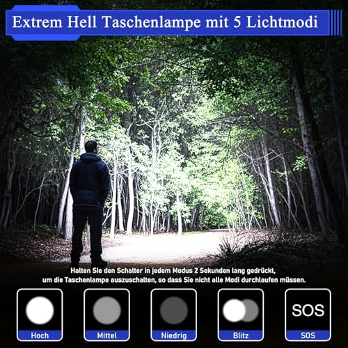 JAY-PARK Taschenlampe 1000000 Lumen Extrem Hell Aufladbar 10800-mAh Akku â Bild 3