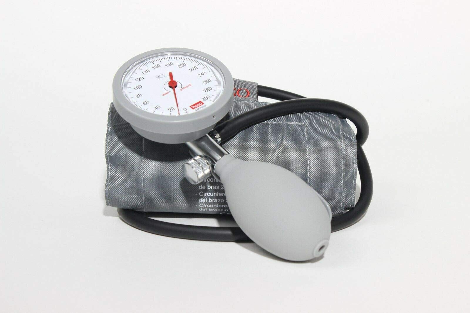 Boso K1 Tensiómetro mecánico con brazalete de velcro gris sin funda.