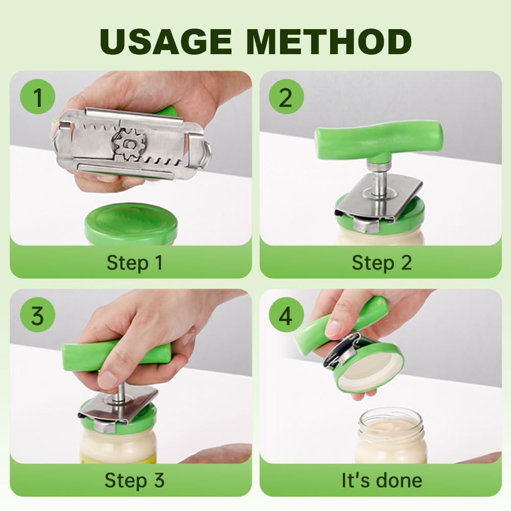 Ouvre Boite de Conserve Réglable Acier Inoxydable Ouvre Bouteille pour Personnes Agées (Vert)