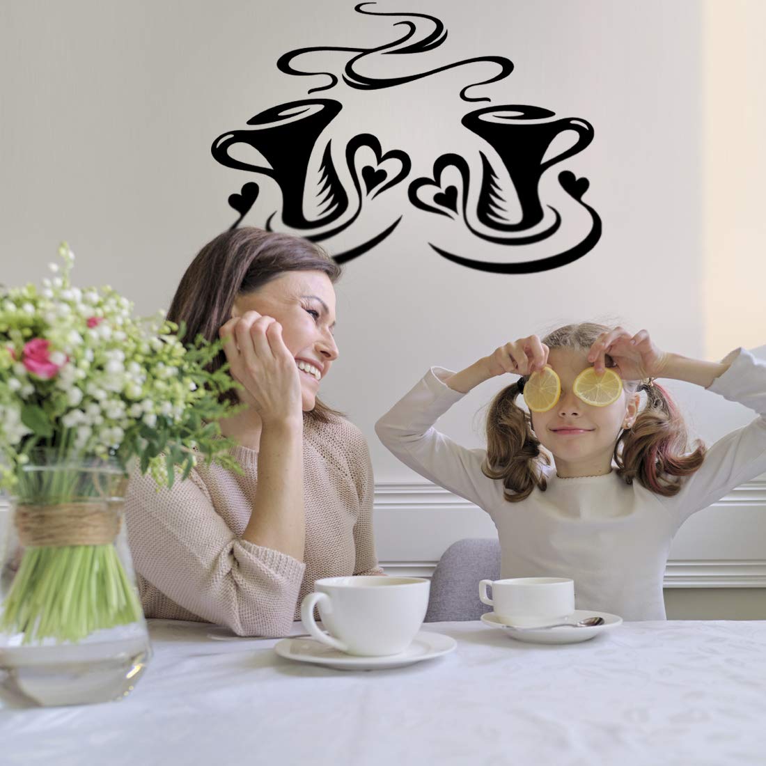 2 pezzi distintivo adesivo da parete modello tazza di caffè, decorazione di arte della parete decalcomanie decorazione della parete per cucina soggiorno