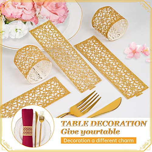 100 Pcs Napkin Rings Sparkling Paper Napkin Holder Disposable Napkin Bands Napkin Holder For Wedding Party Dinner Table Decor（Gold） #TOP2