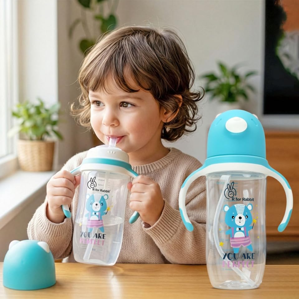 R for Rabbit Premium Baloo Baby Straw Sipper Bottle |10 fl oz | Anti Spill Sippy Cup with Soft Silicone Straw BPA Free & Non Toxic for Baby or Kids of 12+ Months -(300 ml Blue)
