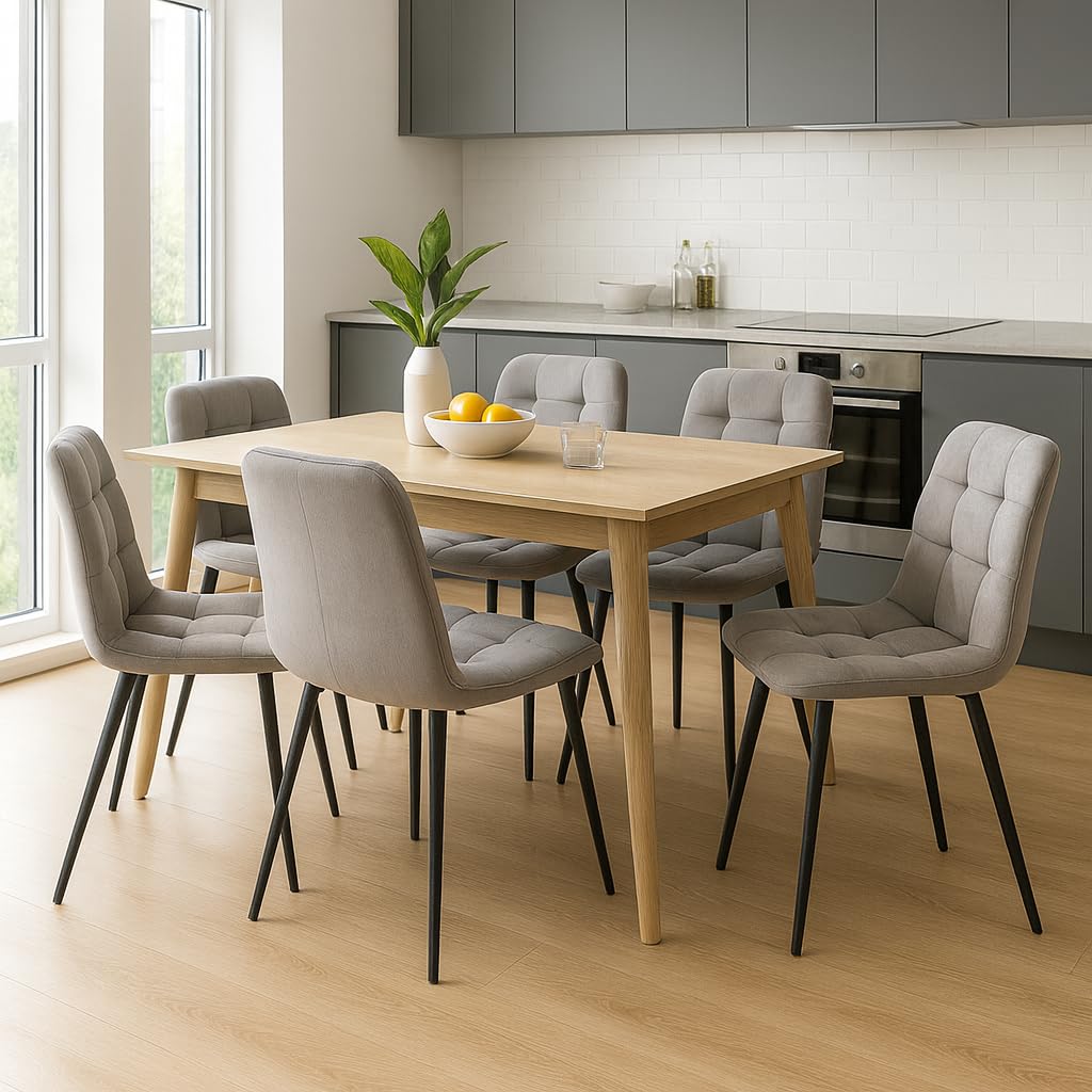 eacommerce | Set 4 Sedie da pranzo imbottita in Velluto, gambe in metallo 44x54x87 cm | Schienale trapuntato, facile da pulire | Comfort per sala da pranzo (Grigio)