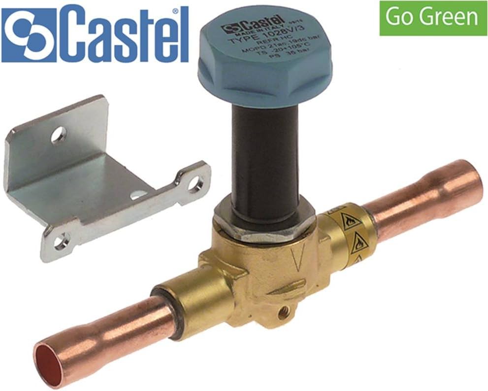 CASTEL /3S Solenoid Valve Body for Refrigeration Connection 3/8 Inch GO GREEN 35bar NC Refrigerant R290/R600/R600a 1028V