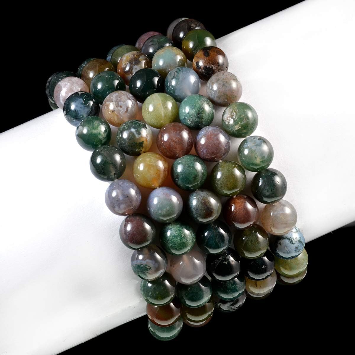 AD Beads Natural Gemstone Round Beads Stretch Bracelet Healing Reiki 10mm (Indian Agate) - Image 3