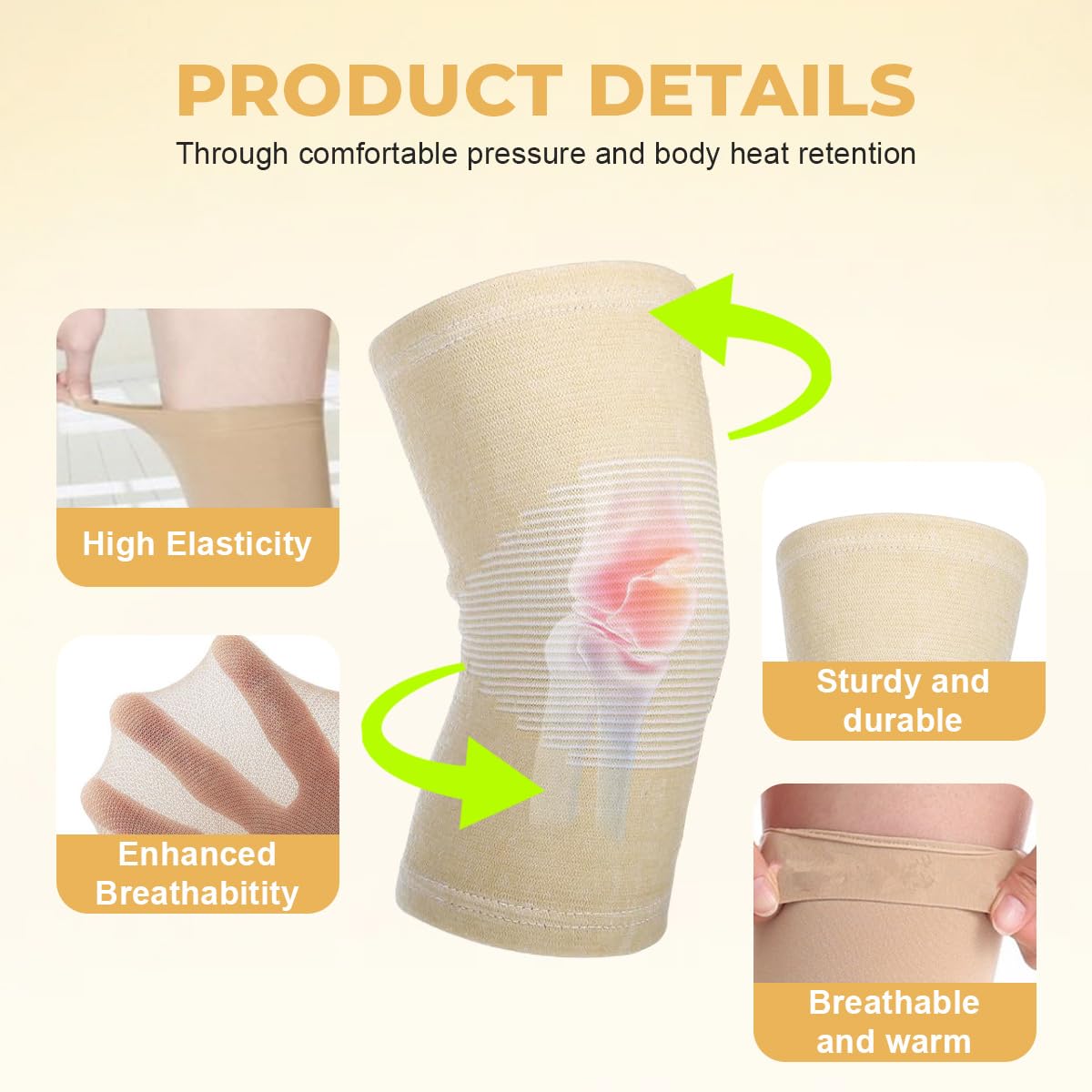 VASANA 1 paio di ginocchiere elastiche a compressione, unisex, per sport, basket, danza, ciclismo, arrampicata, yoga (beige), Colore della pelle, M