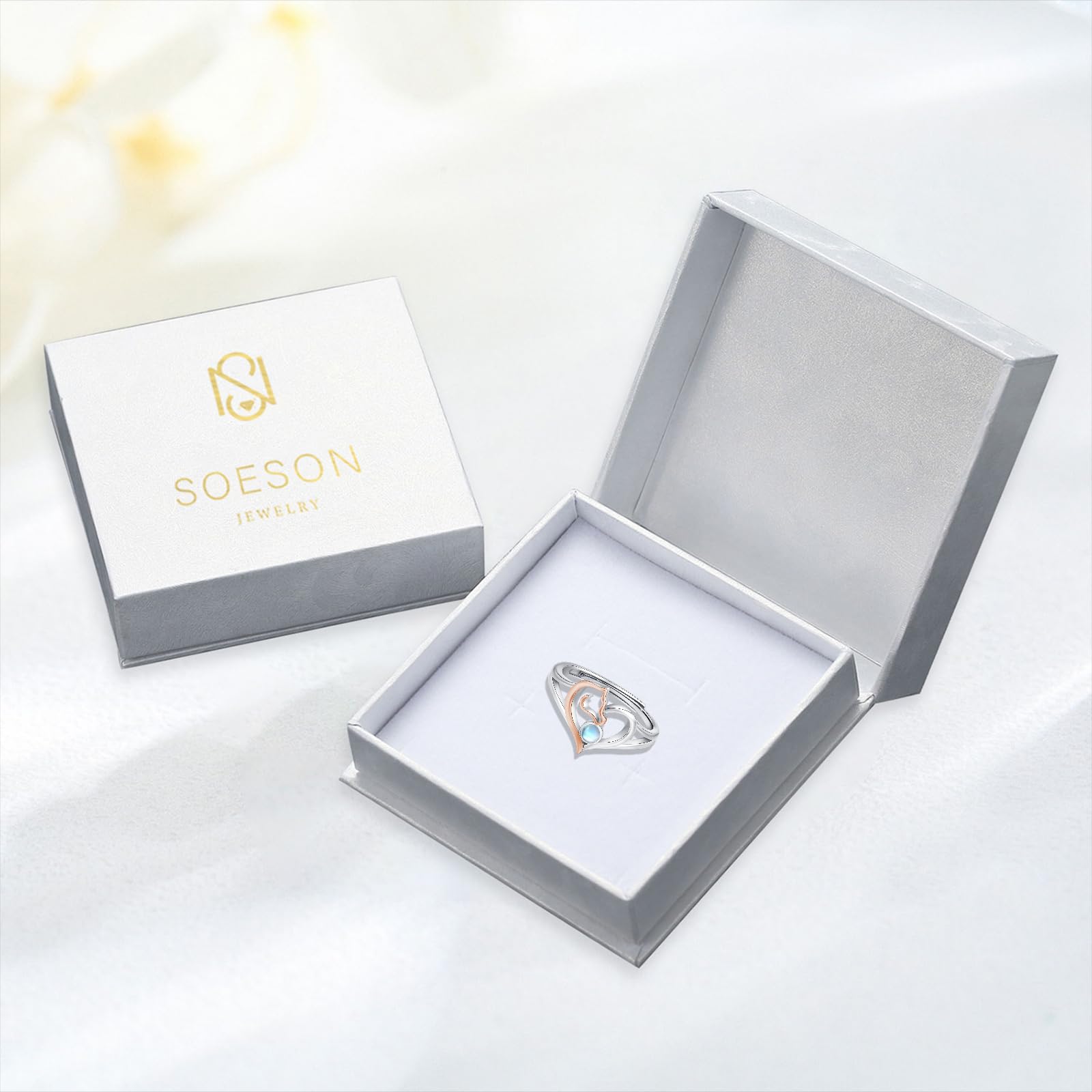 Tier Ring 925 Sterling Silber Hochland Kuh/Fuchs/Elefanten/Pferde/Eule Verstellbarer Offener Ringe Schmuck Geburtstag Weihnachten Geschenke für Damen Mädchen