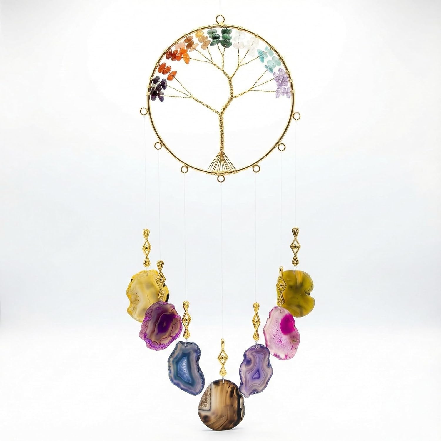 7 Chakra Crystal Stone Wind Chime – Tree of Life Decor with Natural Agate Slices, Healing Stones for Meditation & Protection, Feng Shui Hanging Ornament for Balcony, Bedroom, Office, & Gifts-image-10
