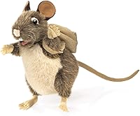 Folkmanis Pack Rat Hand Puppet - Realistic Brown Beige Plush with Detachable Pack, 9x7x12 Inch for Storytelling & Play