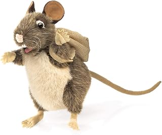 Folkmanis Pack Rat Hand Puppet - Realistic Brown Beige Plush with Detachable Pack, 9x7x12 Inch for Storytelling & Play