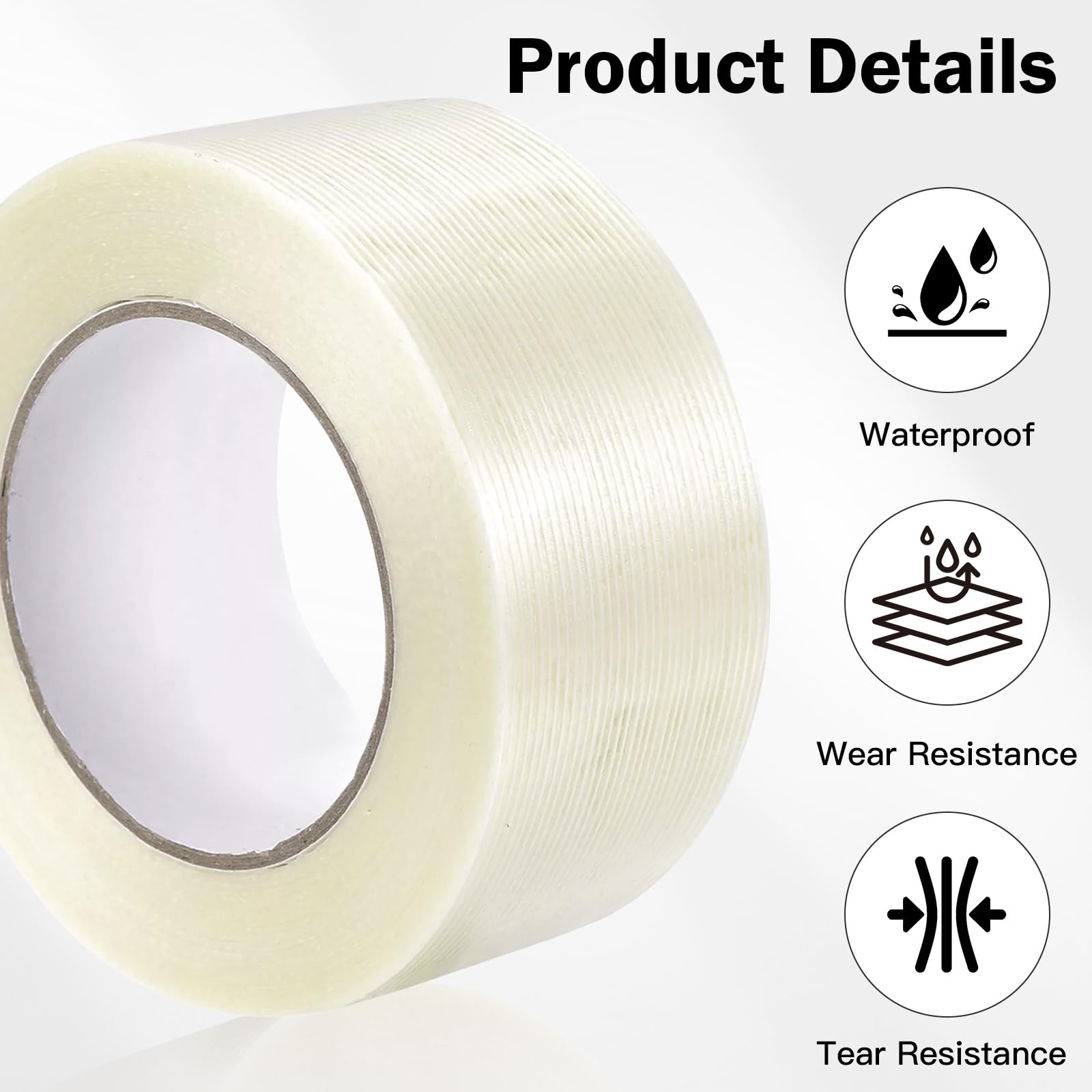 Filamentklebeband,fugendeckstreifen,paketband transparent,Geeignet für Industrie-,Haushaltsgeräte-und Elektronikindustrie wie Kühlschränke,Wasserspender,Modellbefestigung und Einrichtungsgegenstände