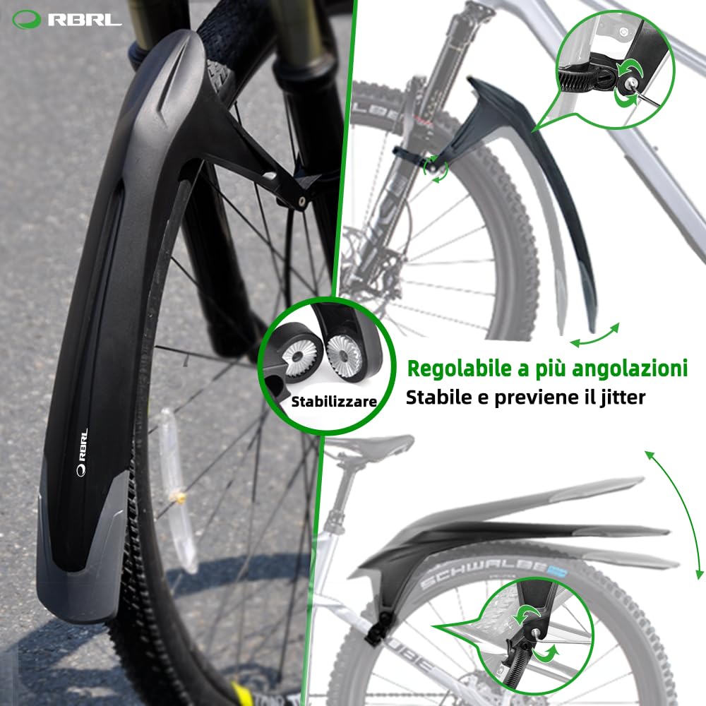 RBRL Parafango Bici, Parafango MTB Regolabile, Parafanghi MTB Universale da 24-29 Pollici Ispessito e Allargato, Parafanghi Bici Elettrica/Mountain Bike per Proteggere da Spruzzi d'Acqua e Polvere