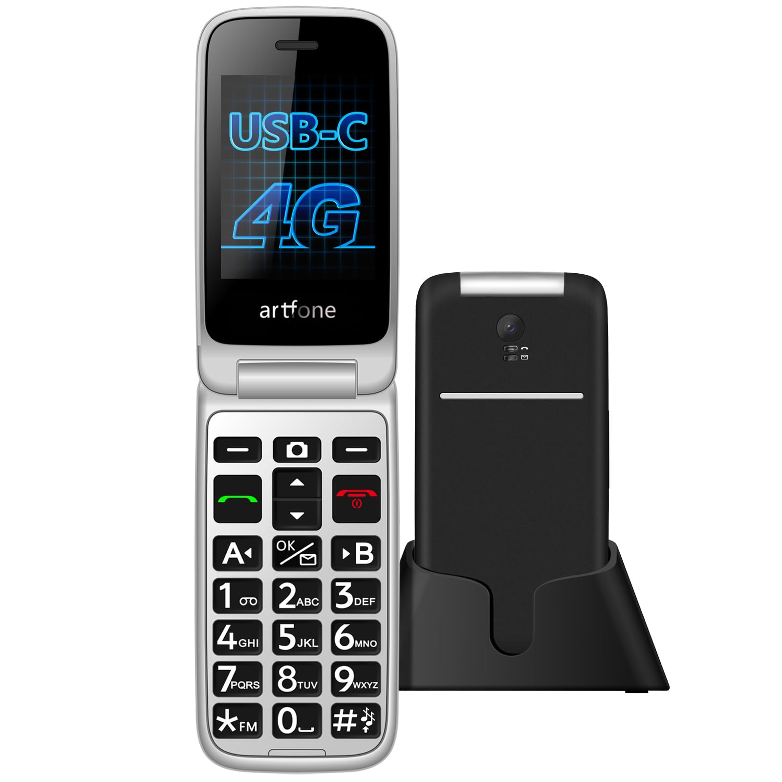 artfone G3 4G ontgrendelde seniorentelefoon | SOS-knop, laadstation, luidspreker, snelkeuze | eenvoudige inklapbare mobiele telefoon met camera | menu in het Duits, 2,4 inch kleurendisplay | grote