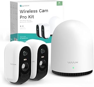 WUUK 2K Wireless Outdoor Security Camera, 32GB Local Storage Base Station, No Monthly Fee, Battery Operated Camera, Night Vision, Home Security Camera System, Compatible with Alexa & Google