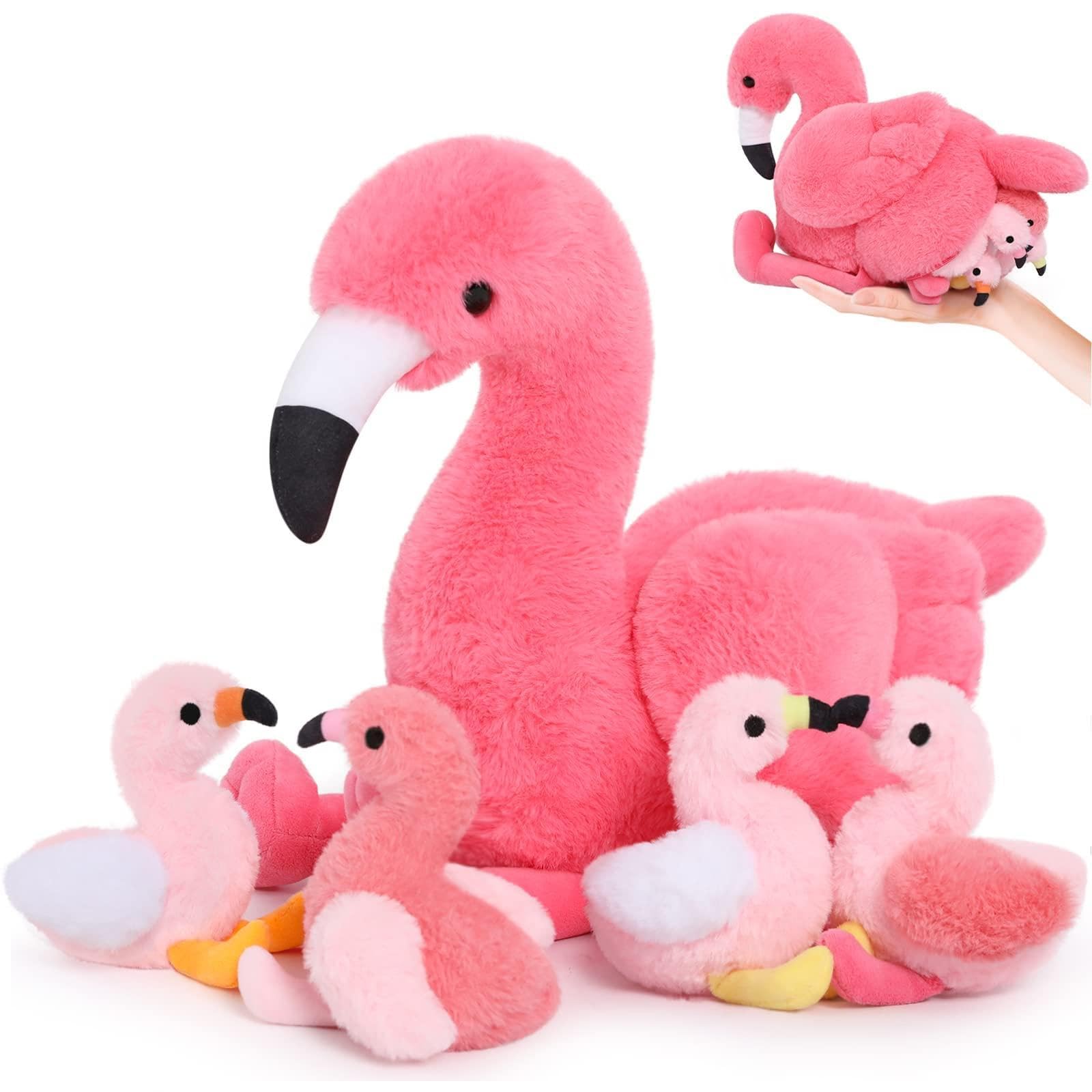 MorisMos Big Flamingo Teddy Stuffed Animals, 45cm Mom with 4 Cuddly Babies Inside, Pink Bird Plush Soft Toys Fluffy Large Gift for Girls Birthday Christmas Deco — image 1