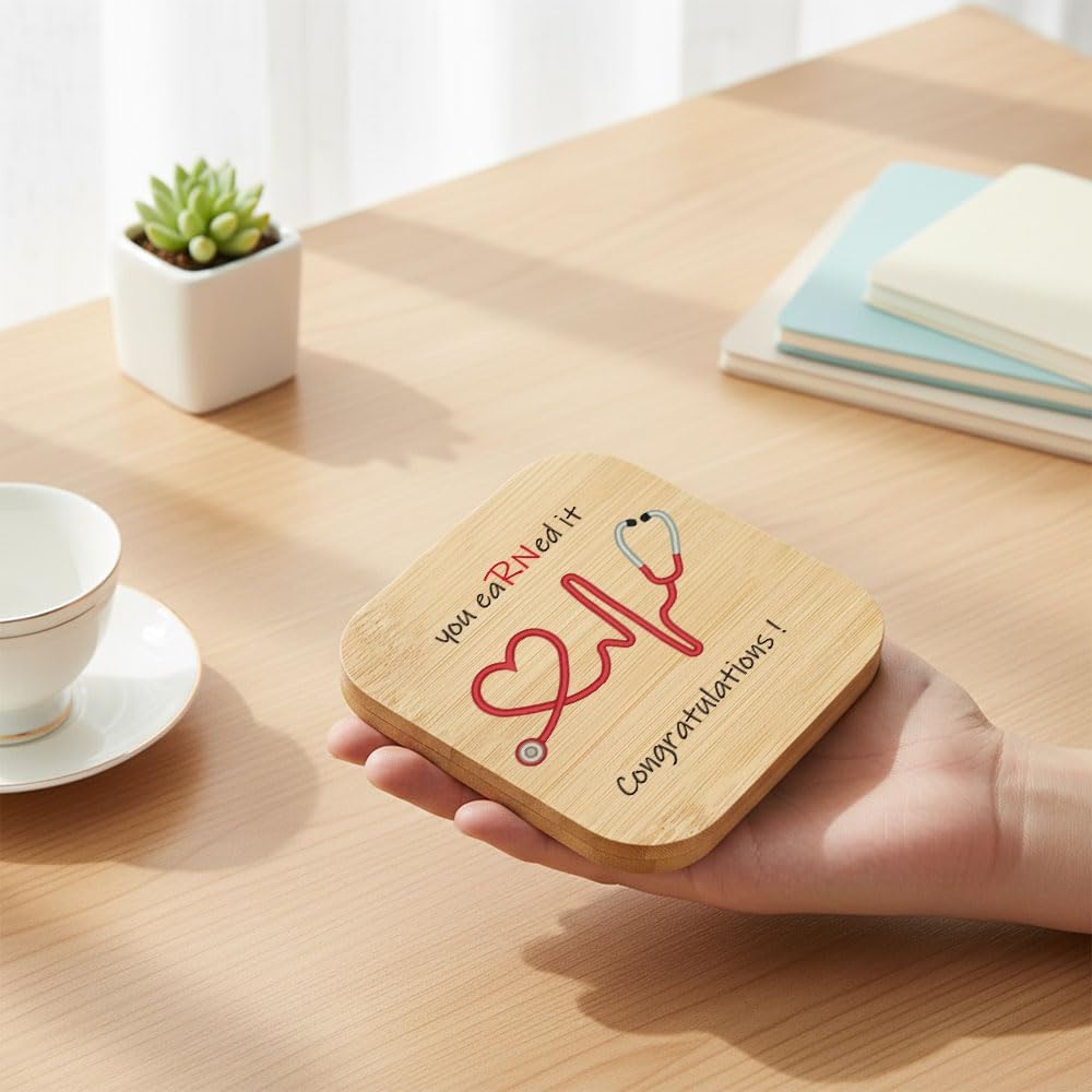 RN Gifts for Nurses Graduation Gifts for Women Funny Nursing School Graduation Gift Ideas New Grad Nurse Graduates Gift Wood Drink Coaster Square Wooden Cup Holder image 3