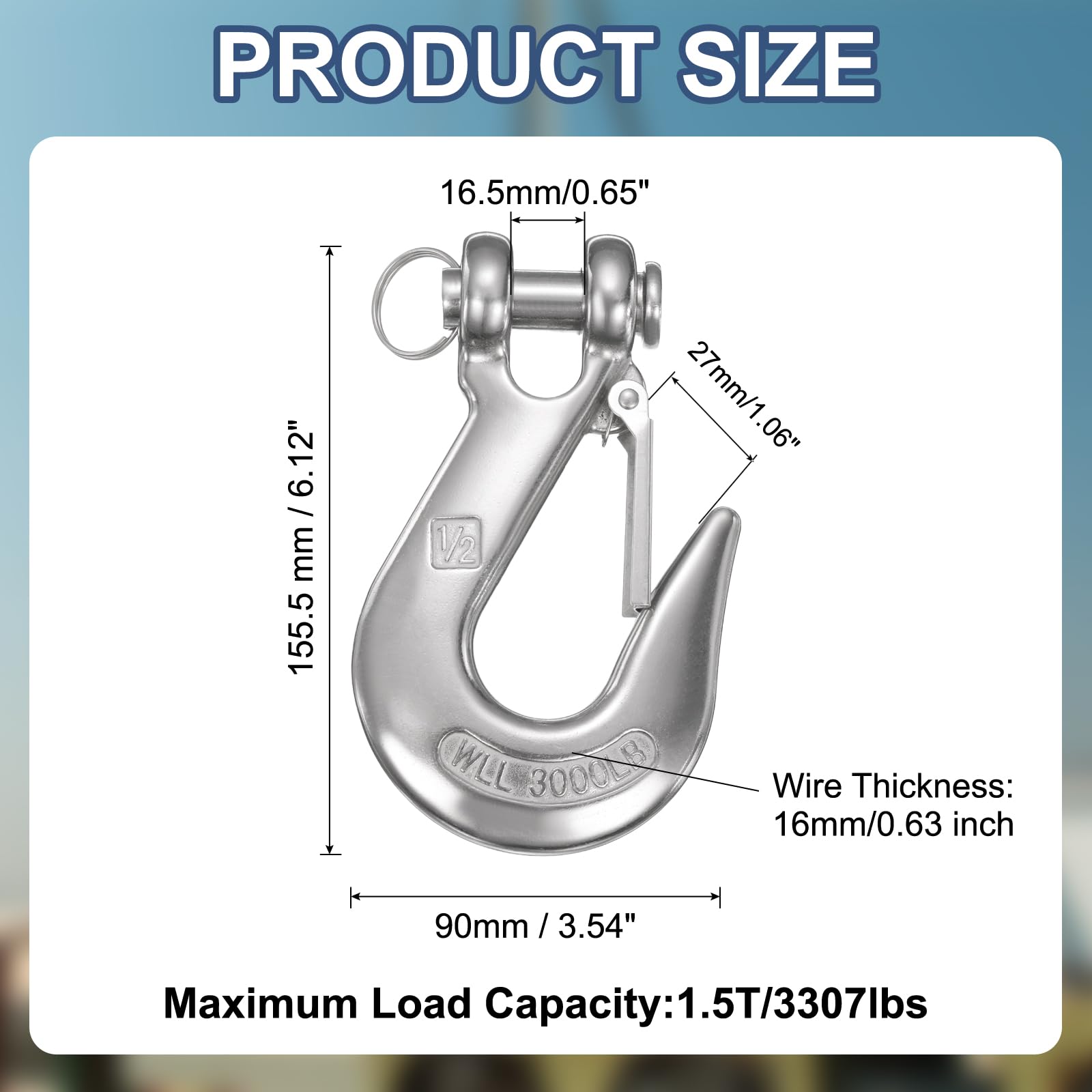 QUARKZMAN Ganci A Clevis 1/2", Ganci Per Catena In Acciaio Inox 304, Capacità 3307lbs Ganci Sicurezza Per Rimorchio Trasporto Camion