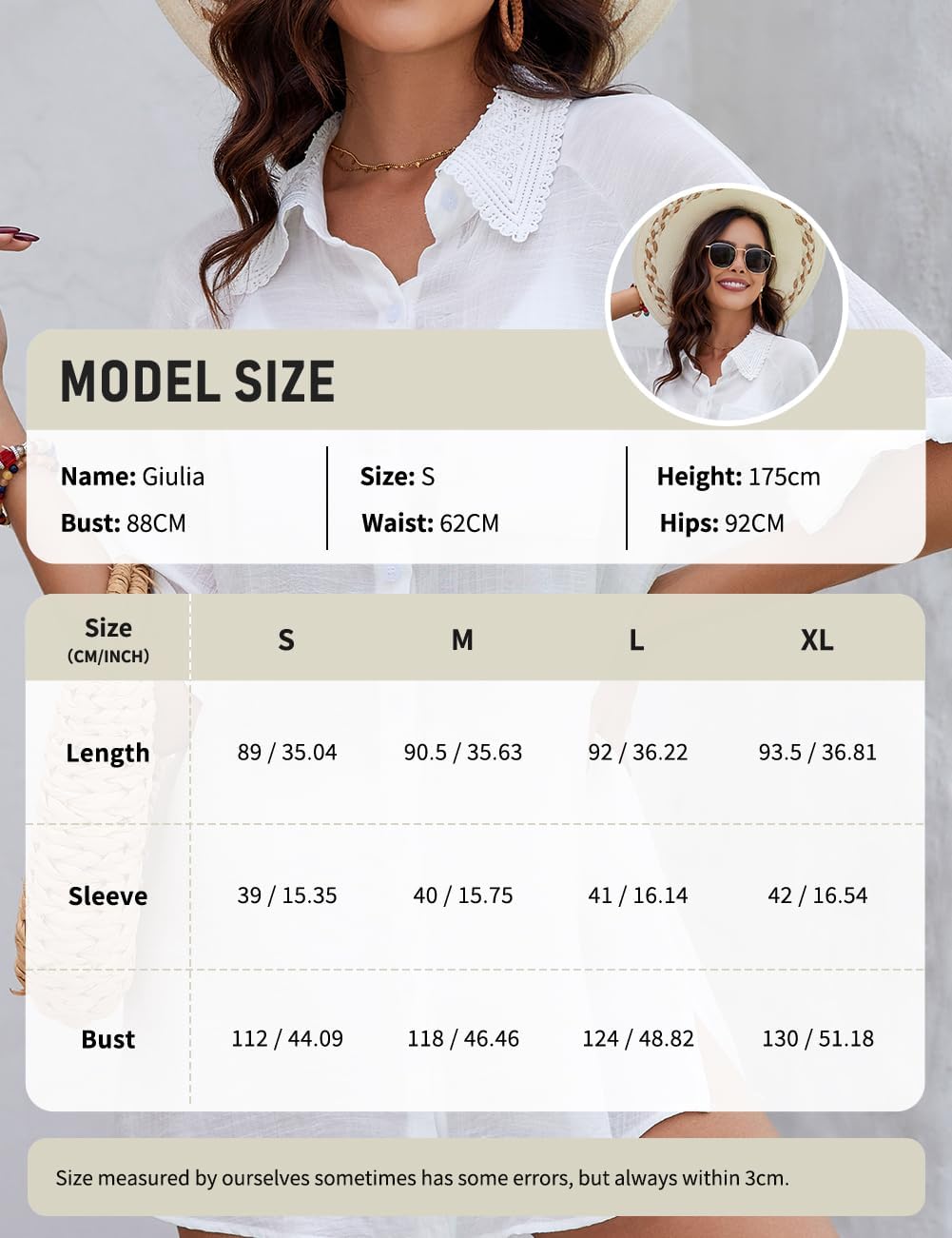 Bsubseach Women Beach Shirt Bathing Suit Cover Up Embroidered Lapel Blouses Button Down Collar Tops - Image 6