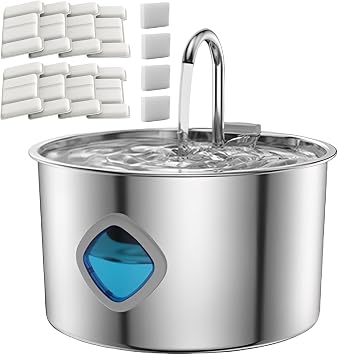 Water Fountain for Cats, with 10 Filters - Silent Pump, Dog & Cat Water Fountains, 3.2L / 108oz with Water Window Water Fountain + Filter * 10