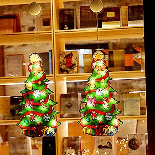 Christmas Decoration Lighted Window, Double Sided Silhouette Lights with Suction Cup Hook 3X AAA Battery Powered Novelty Hanging Lights Window Lights for Christmas Party Home - Christmas Tree