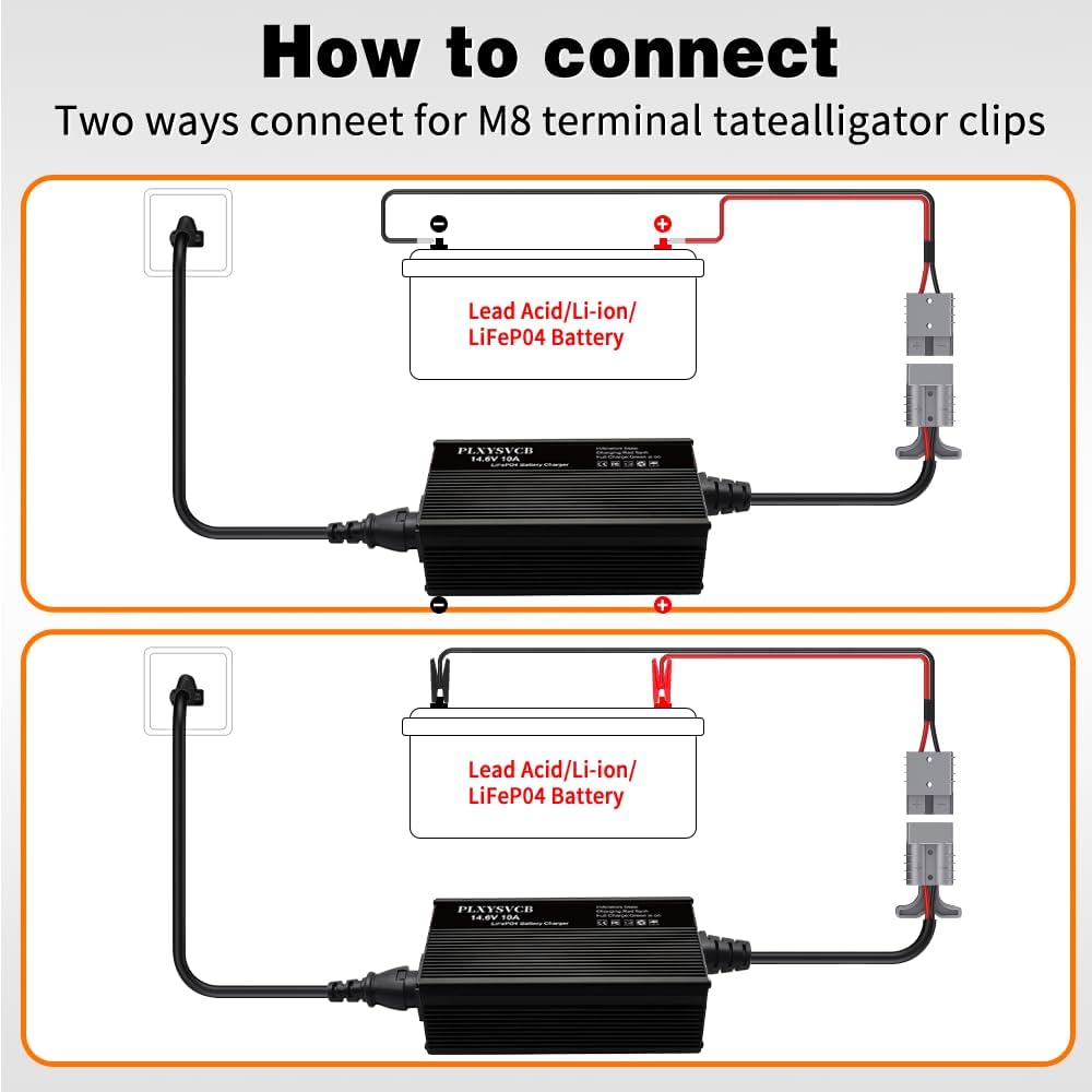 12V 10A Lithium Battery Charger, 14.6V LiFePO4 Battery Charger, 4 Safety Protections, 10 Amp Lithium Battery Charger with Anderson Connector LED Indicator Charger for RV, Car, Truck, Boat