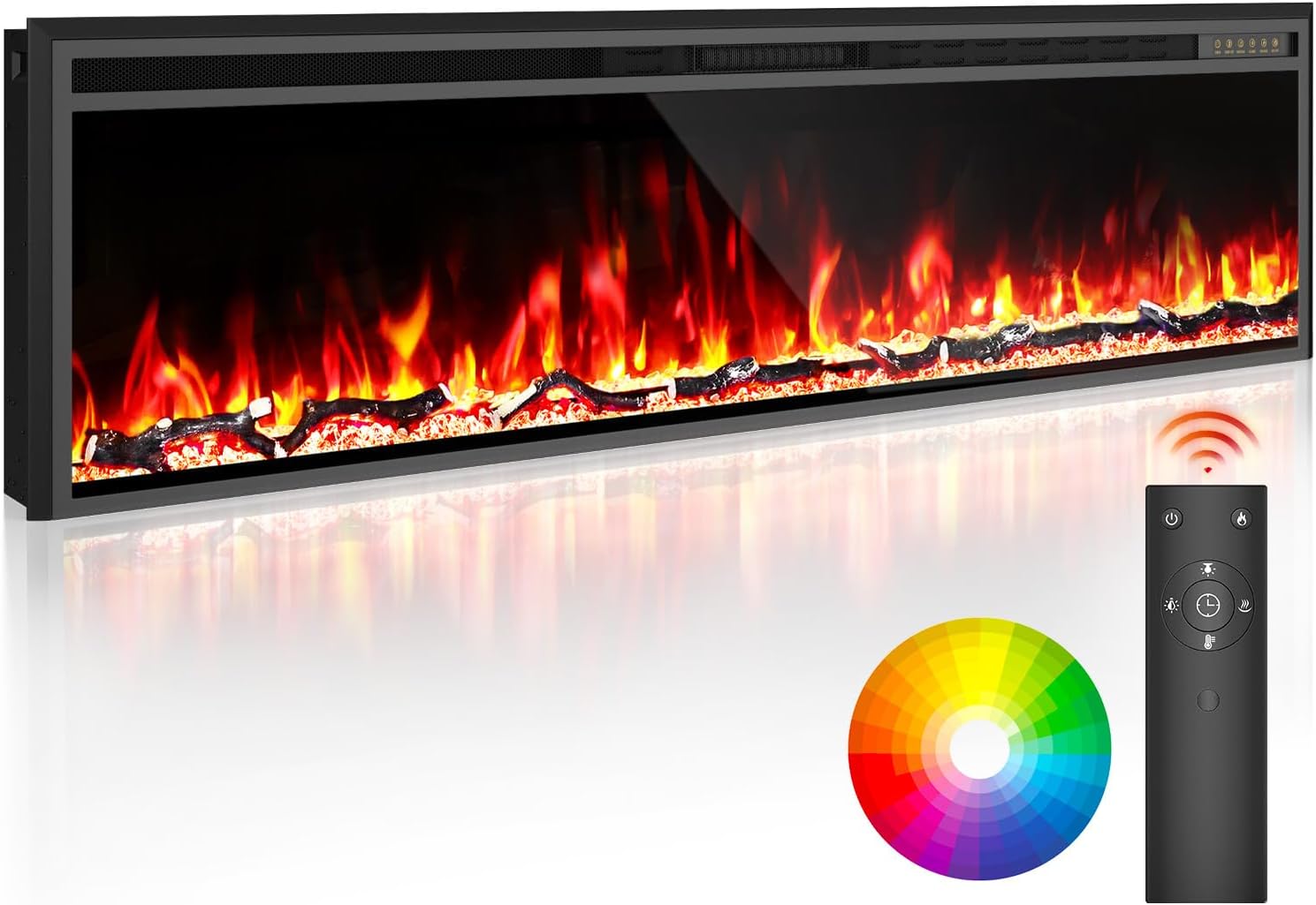 Eshoma Electric Fireplace Insert, 72 Inch Fireplace Heater and Linear Fireplace with 15 Moon Light Colors, Fireplace Insert with 5100 BTU Heat Output, Timer, Remote Control, Low Noise, 750/1500W