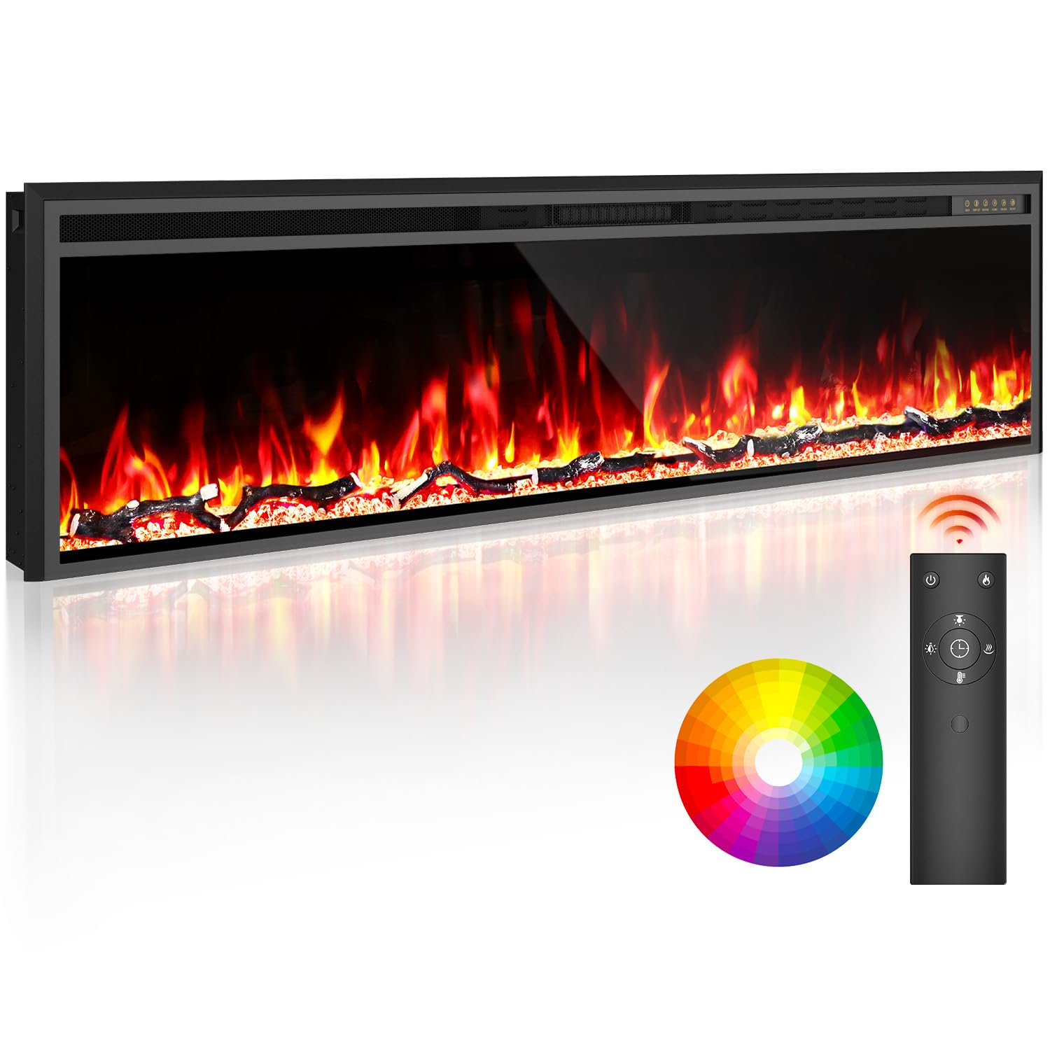 Electric Fireplace Insert, 72 Inch Fireplace Heater and Linear Fireplace with 15 Moon Light Colors, Fireplace Insert with 5100 BTU Heat Output, Timer, Remote Control, Low Noise, 750/1500W