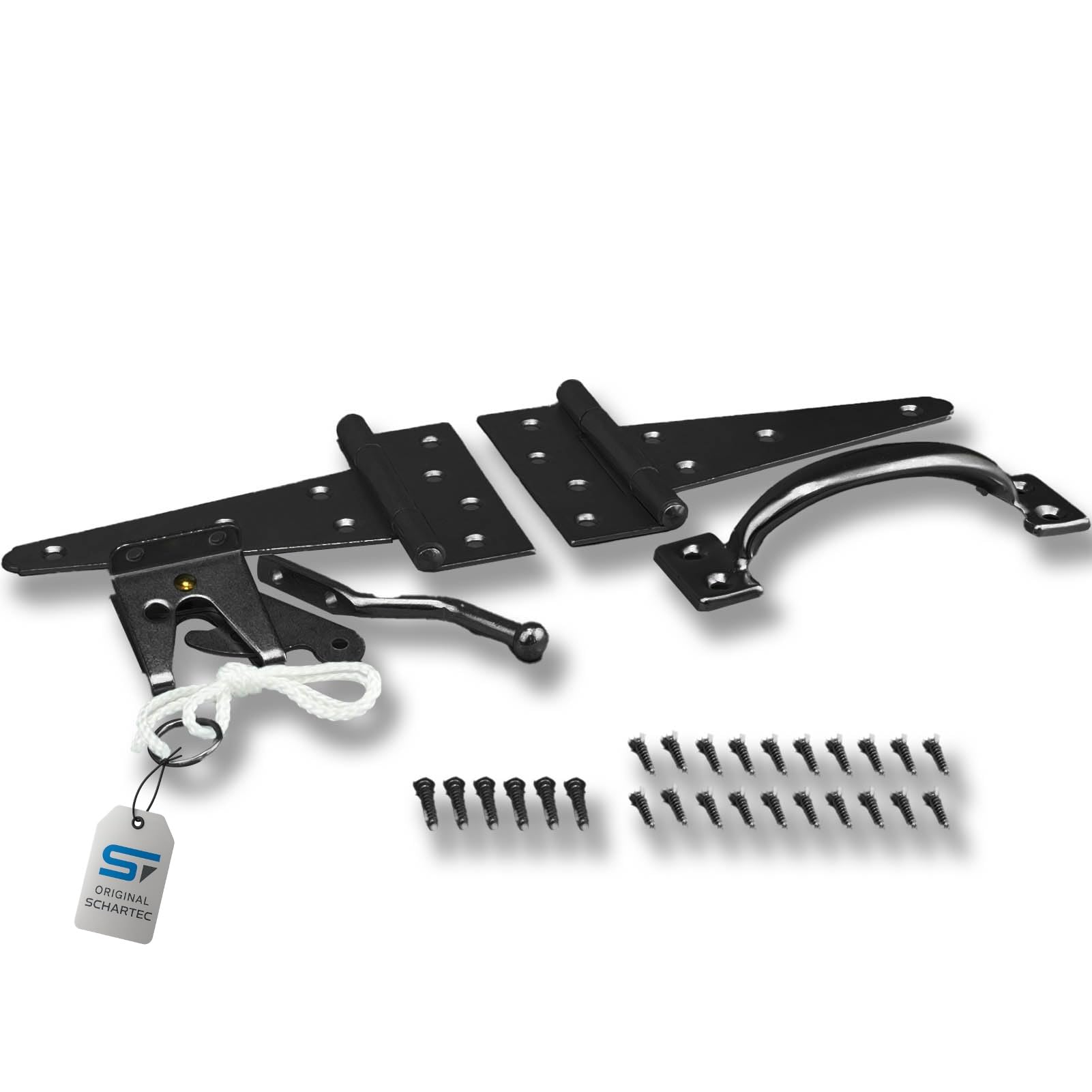 Schartec Black Garden Gate Hardware Kit Galvanised Hinges Handle And Latch Set For Wooden Gates Lock Bolt Hinge