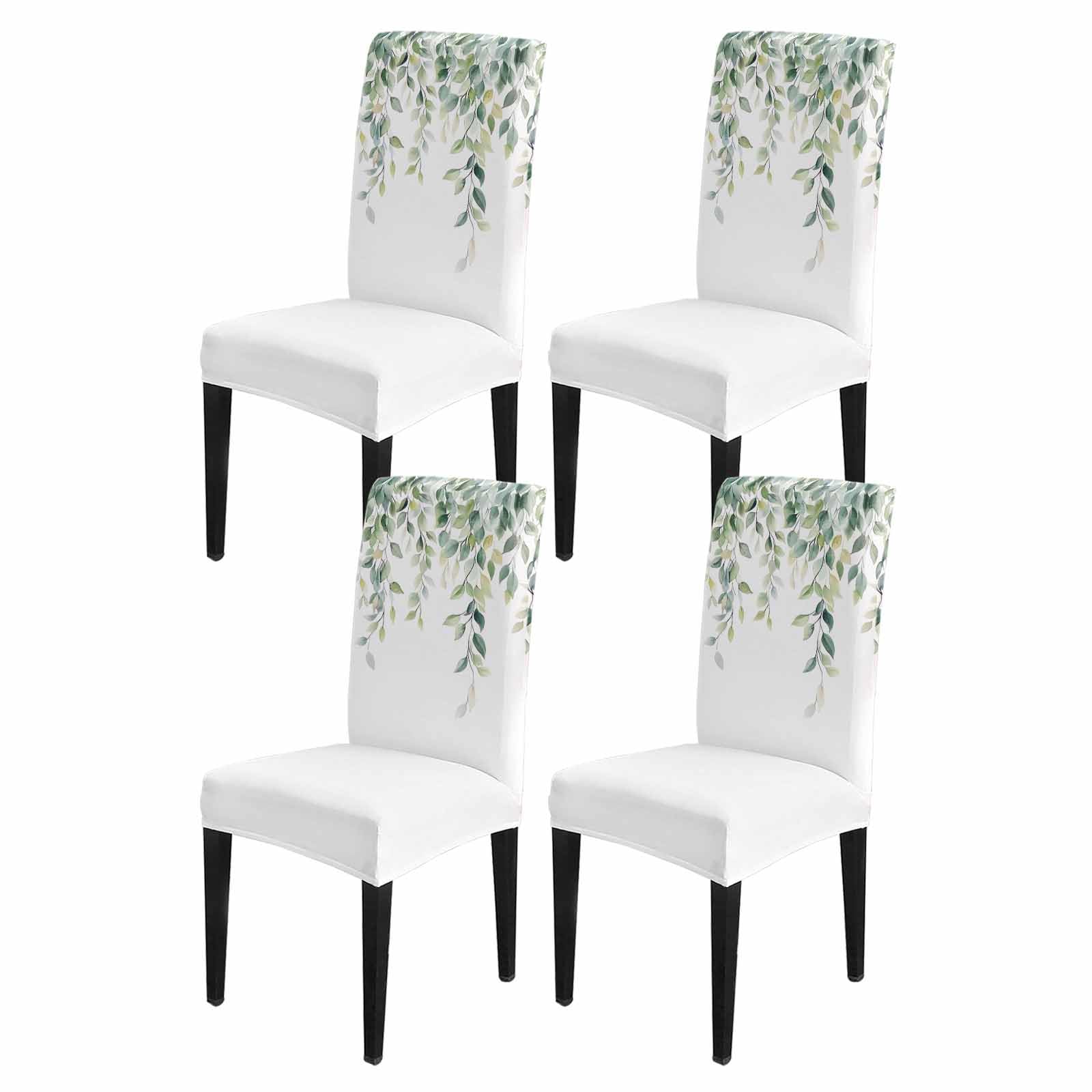 Sage Eucalyptus Dining Chair Cover Set of 4,Spring Green Plants Leaves Botanical Stretch Chair Protectors Slipcover,Spandex Kitchen Chair Seat Back