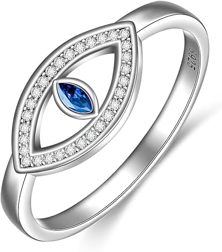 Anillo contra el mal de ojo, anillos para mujer, protección griega, ojos azules, anillo de plata de ley 925, zafiro Mal De Ojo, joyería turca
