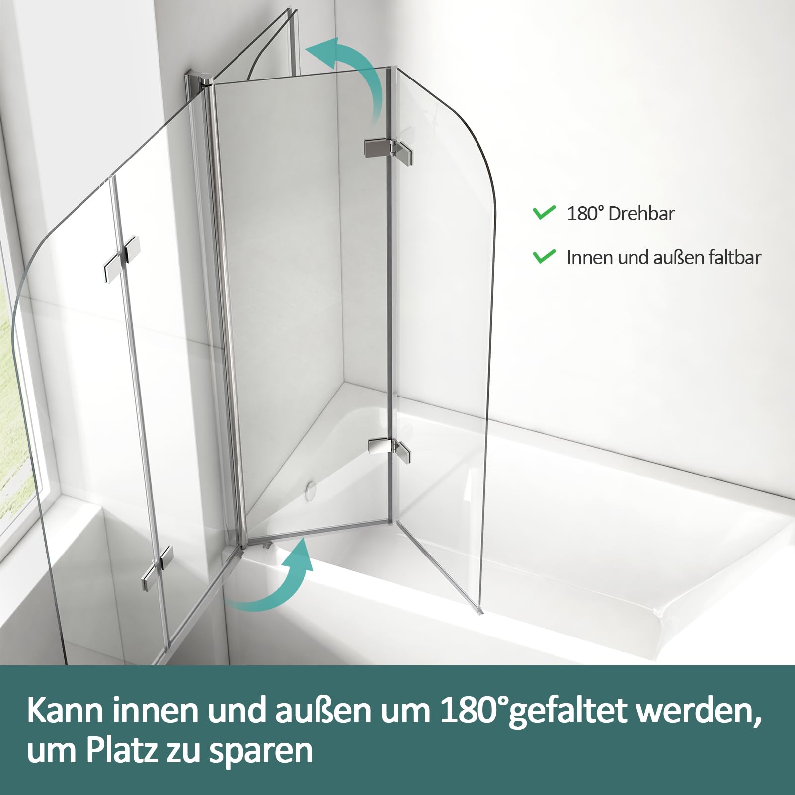 EMKE Pannello doccia per vasca da bagno, 100 x 140 cm, 2 pezzi, pieghevole, per vasca da bagno, divisorio doccia da 6 mm, in vetro di sicurezza