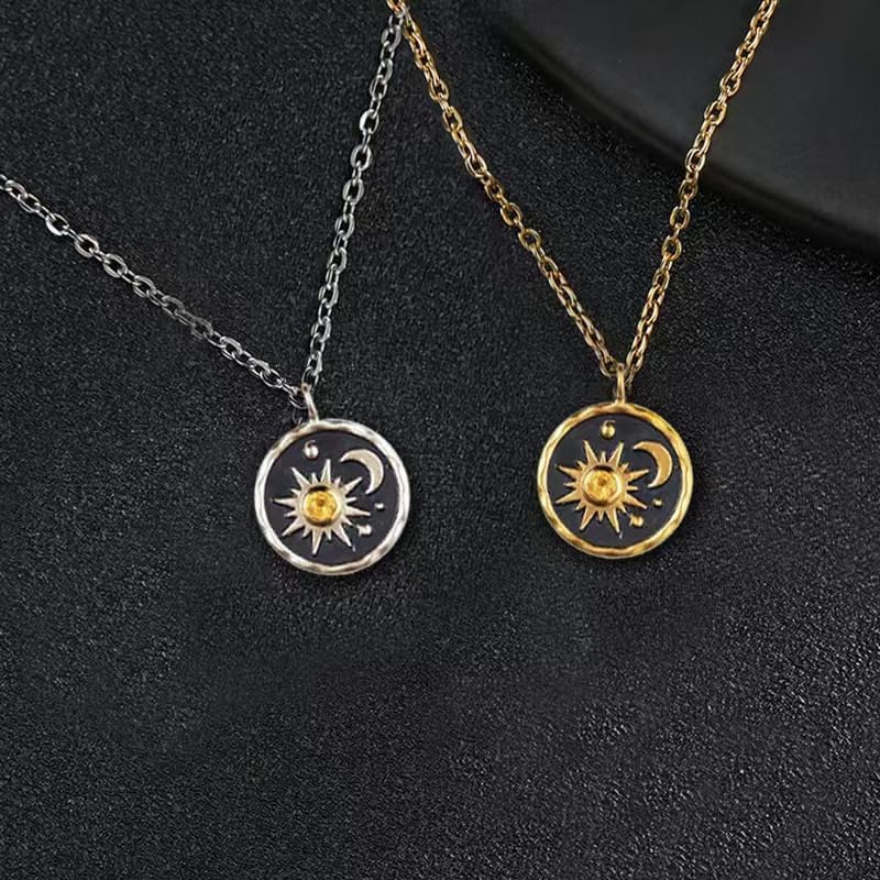 Bohemian Sun Moon Necklace for Women Vintage Gold Silver Sun Moon Star Pendant Necklace Unique Round Coin Necklace Boho Crystal Sunlight Necklace Christmas Birthday Jewelry image 5