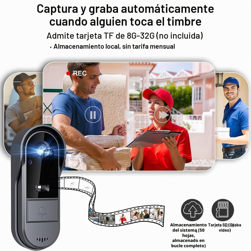 Zeerkeer 1080 Timbre inalámbrico con Cámara, Pantalla de 4,3 Pulgadas Videoportero Exterior IP65, Intercomunicador 2.4G Visión Nocturna, Timbre Inteligente Interior para Hogar