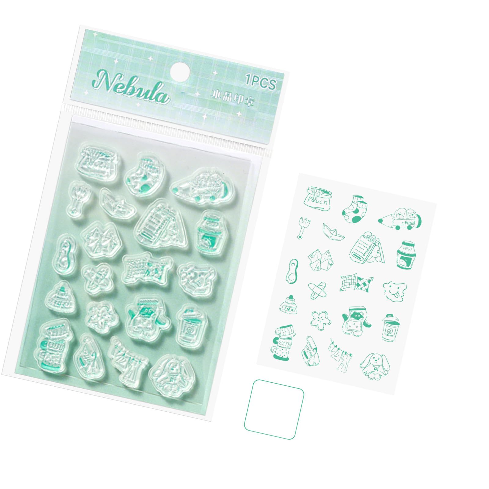 Artistic Pattern Clear Silicone Stamper Set with Acrylic Handle for Notebook Journal Diary Album Scrapbooking Decoration Acrylic Handle Seal Set Alignment Seal