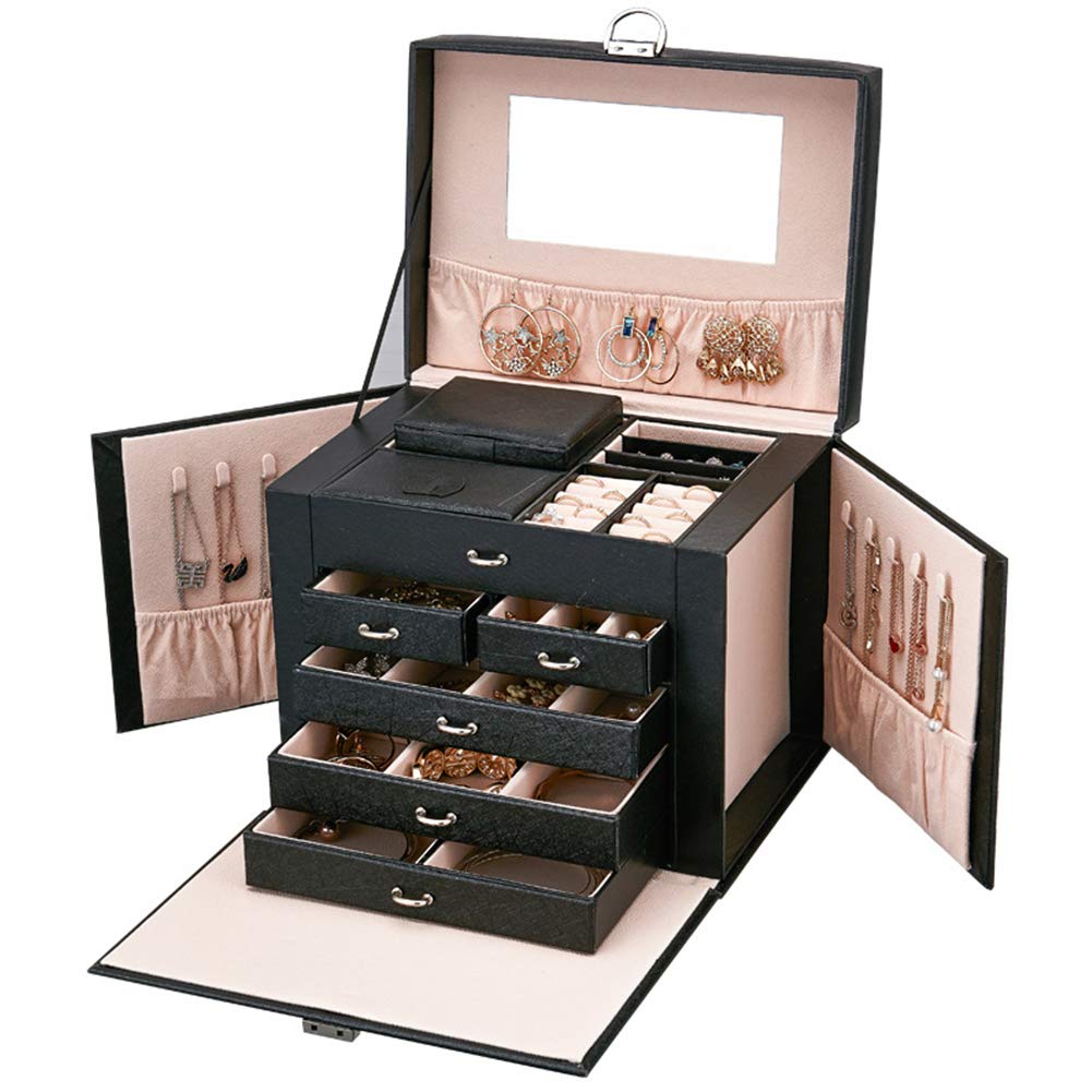 Faux Leather Jewelry Box, Girls Women Jewelry Box Organizer for Earrings, Rings, Necklaces, Cufflink, Pendants - Vintage Gift Box with Lock